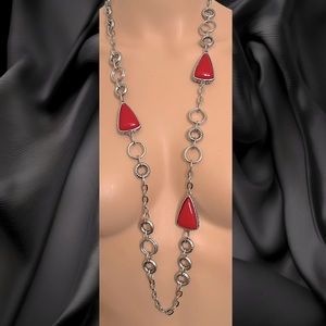 Chico's Silver Tone Reversible Long Chain Necklace & Bracelet